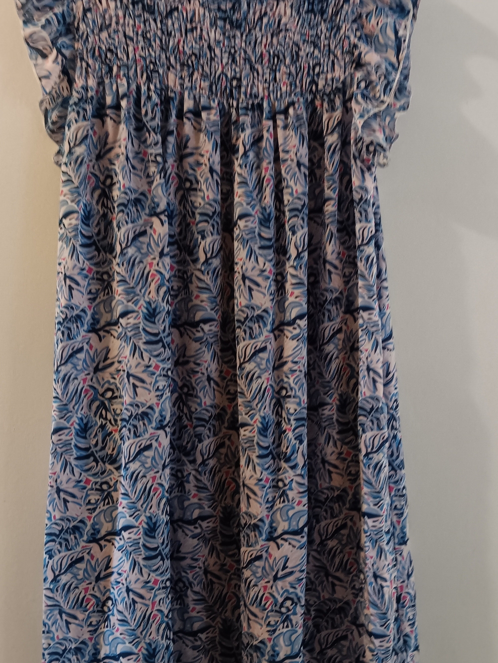 Womens simply southern blue tropical palms midi dress medium